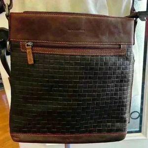 Jack Georges Leather Woven Crossbody Messenger Bag